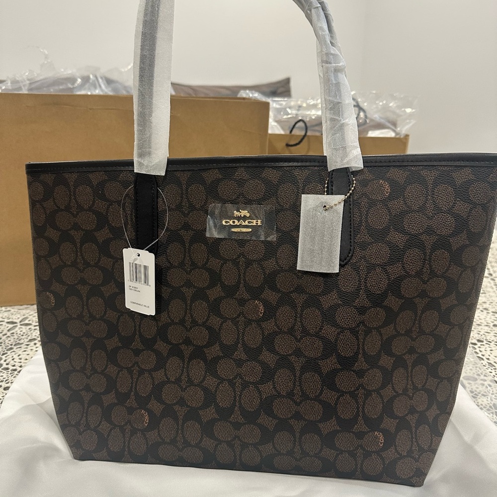 Coach Signature Brown and Black Tote
